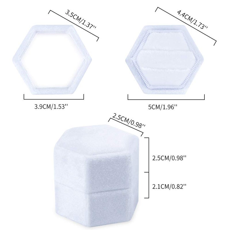 DesignSter Velvet Ring Box Hexagon - Premium Gorgeous Vintage Double Ring Display Holder with Detachable Lid for Proposal, Engagement, Wedding, Ceremony (White) - Image 2